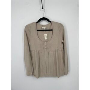 Aeropostale Sweater Women Large Beige 100% Cotton Cable Open-Stitch Babydoll NWT